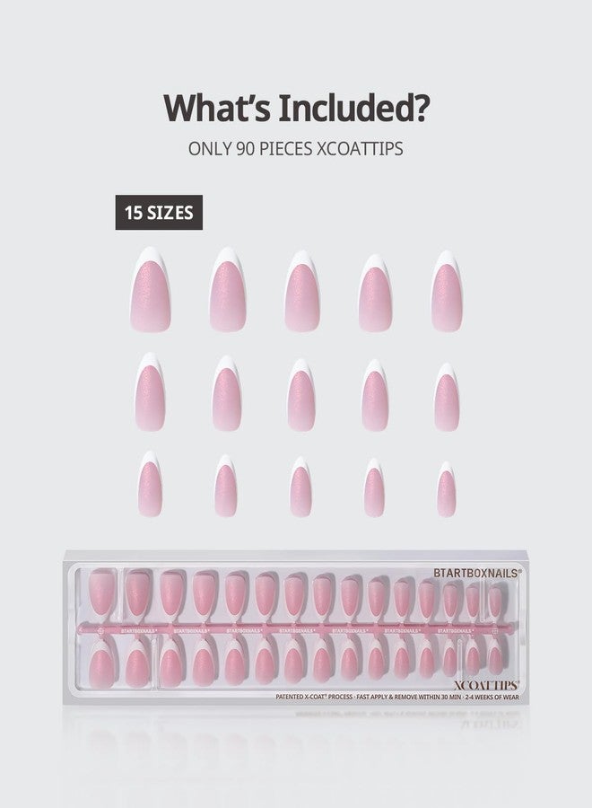 btartboxnails أظافر BTArtboxnails XCOATTIPS ذات الأطراف الفرنسية اللاصقة - قاعدة لامعة وردية، أظافر لاصقة متوسطة الحجم بلون اللوز، 90 قطعة، جودة صالونات التجميل، أطراف أظافر جل ناعمة قابلة للإزالة، متوفرة بـ 15 مقاسًا - Image 5